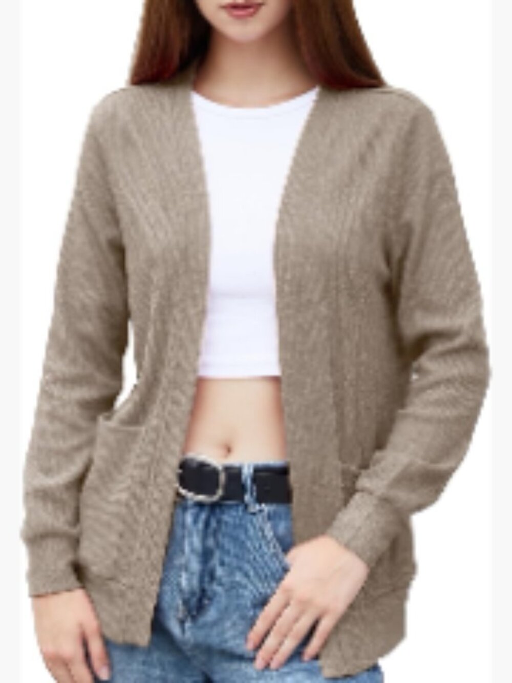 Women's Open Front Cardigan with 4 Pockets, Lightweight Knit, Shawl Collar,
